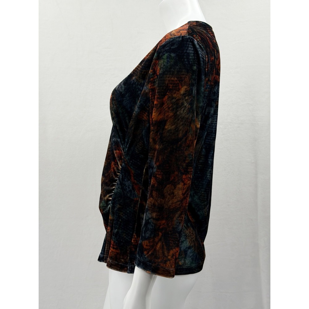 Soft Surroundings Top Womens XL Navy Brown Velvet V-Neck Floral Boho Autumn Fall - Picture 4 of 9